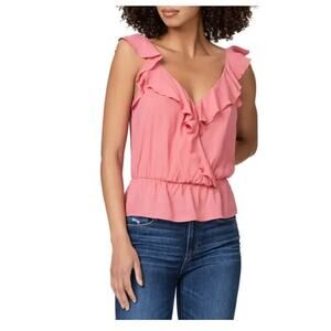 PAIGE Fenna Ruffle V-Neck Pink Dusty Bubblegum Peplum Top NWT Medium-Romantic